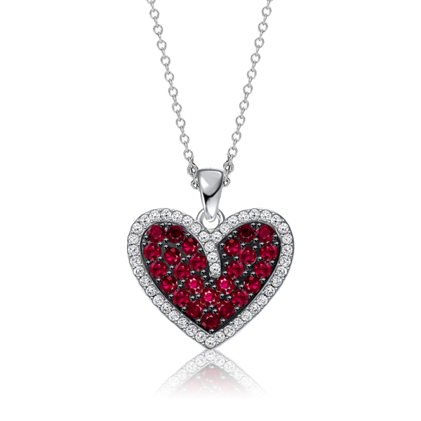 

Italo Two Tone Garnet Heart Pendant Necklace For Women, White