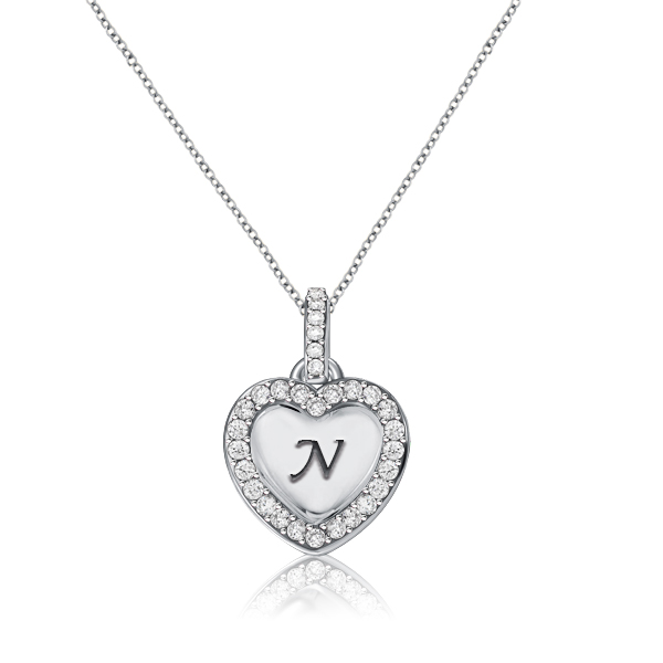 

Italo Initial Personalized Heart Pendant Necklace For Women, White