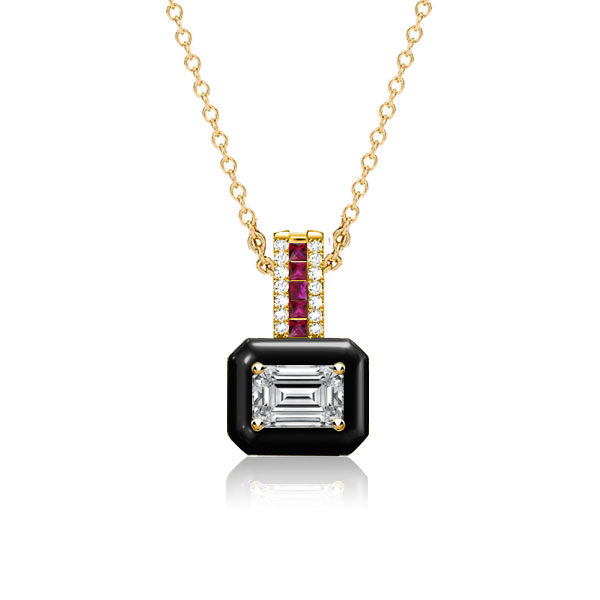 

Italo Emerald Cut Halo Necklace Ruby Pendant For Women, White