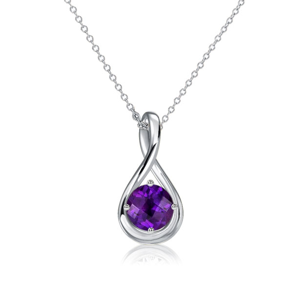 

Italo Amethyst Round Cut Drop Pendant Necklace For Women, White