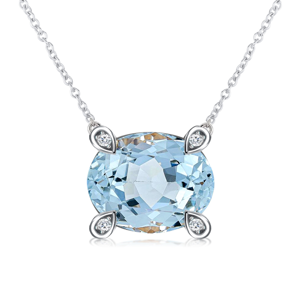 

Italo Oval Cut Beaded Aquamarine Necklace In Sterling Silver, White