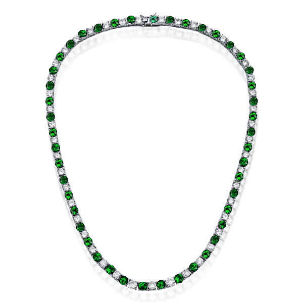 

Italo Emerald & White Sapphire 4.5 mm Tennis Necklace For Women