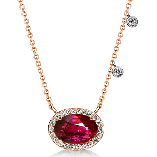 

Italo Halo Oval Cut Ruby Short Necklace For Wedding, White
