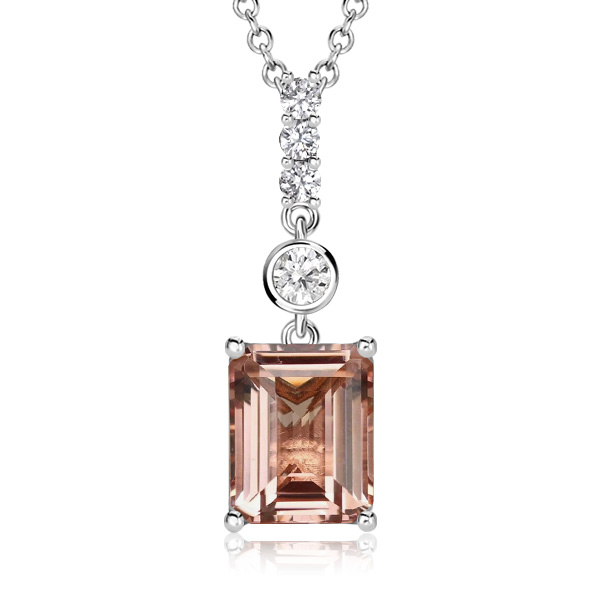 

Italo Morganite Emerald Cut Pendant Necklace, White