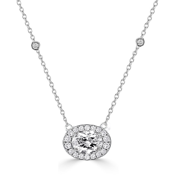 

Italo Halo Round Cut Pendant Necklace In Sterling Silver, White