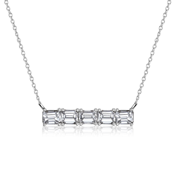 

Italo Baguette Cut Necklace In Sterling Silver Bar Necklace, White
