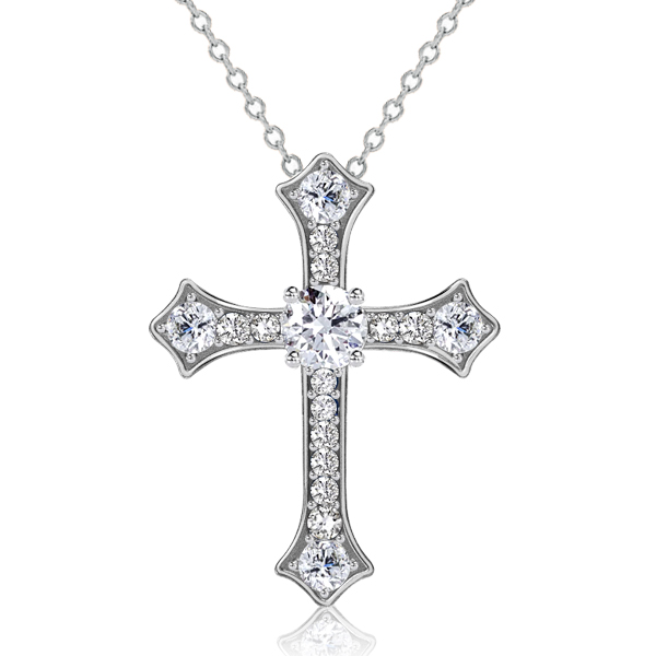 

Italo Round Cut White Sapphire Cross Necklace For Women