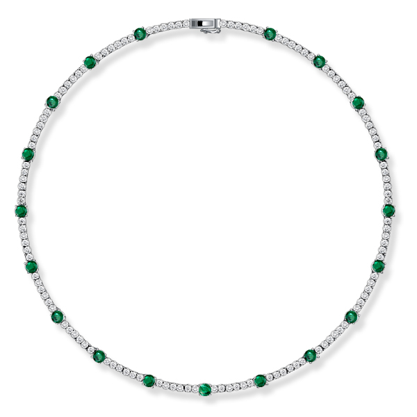 

Italo Round Cut Emerald Sapphire Necklace Tennis Necklace, White