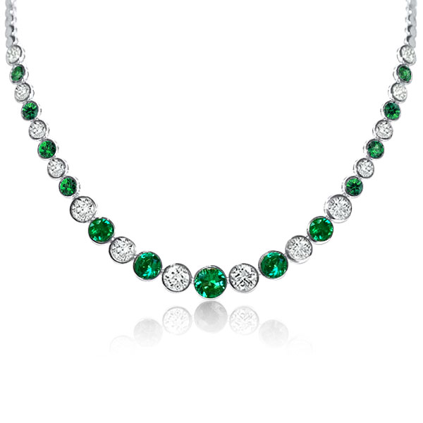 

Italo Round Emerald Sapphrie Bezel Set Tennis Necklace, White
