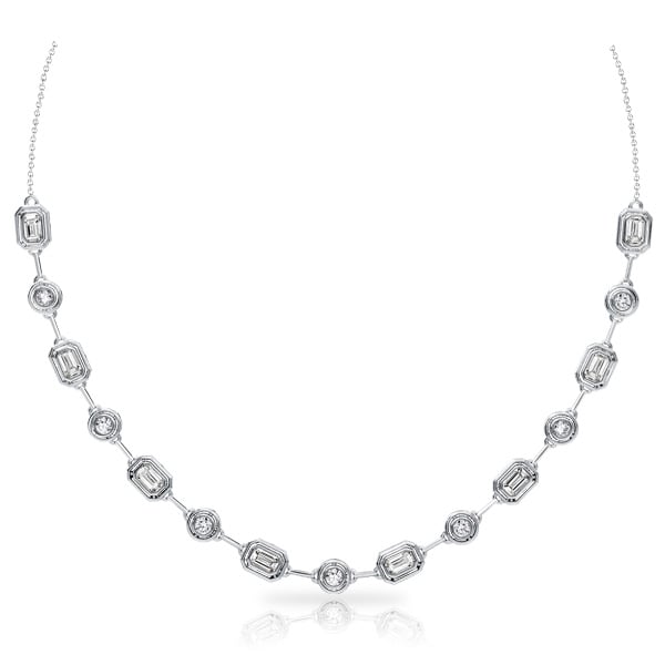 

Italo Bezel Set Emerald & Round Cut Tennis Bolo Necklace For Women, White