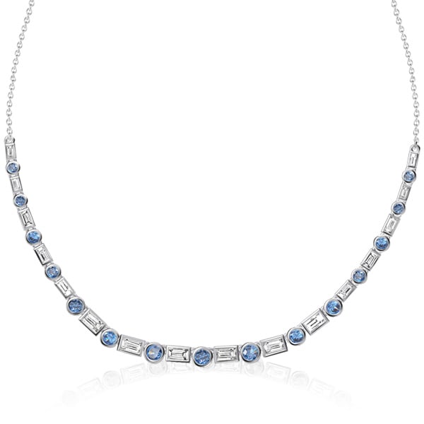 

Italo Bezel Set Baguette & Round Cut Blue Topaz Necklace For Women, White