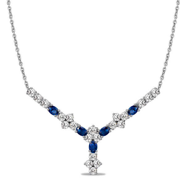 

Italo Floral Oval & Round Cut Blue Sapphire Necklace For Women, White