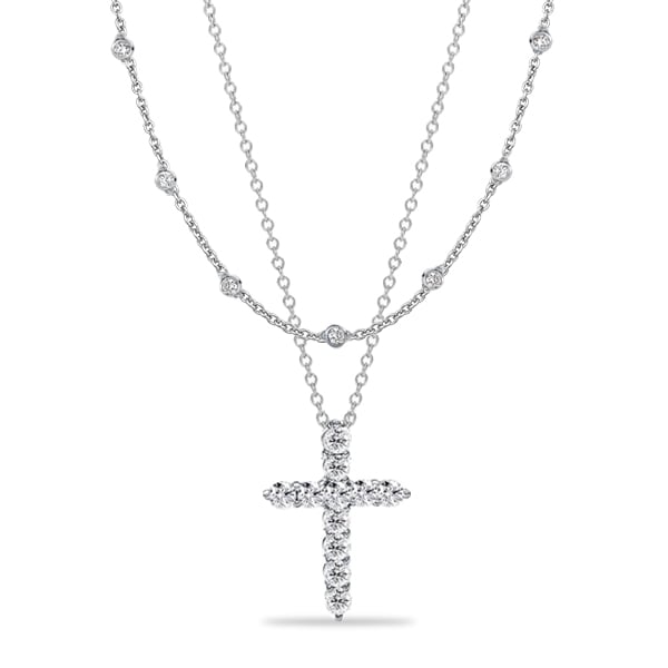 

Italo Bezel Setting Round Cut Cross Layering necklaces For Women, White