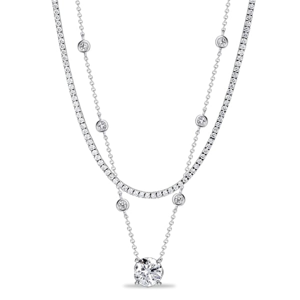 

Italo Bezel Setting Whte Sapphire Round Cut Layering necklaces For Women, White
