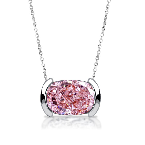 

Italo Half Bezel Cushion Cut Pink Sapphire Pendant Necklace For Women, White