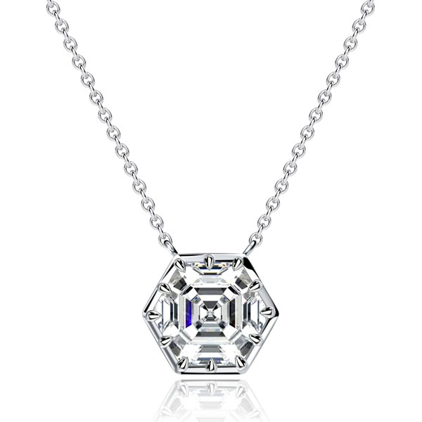 Italo Multi Prong Hexagon Cut White Sapphire Pendant Necklace For Women