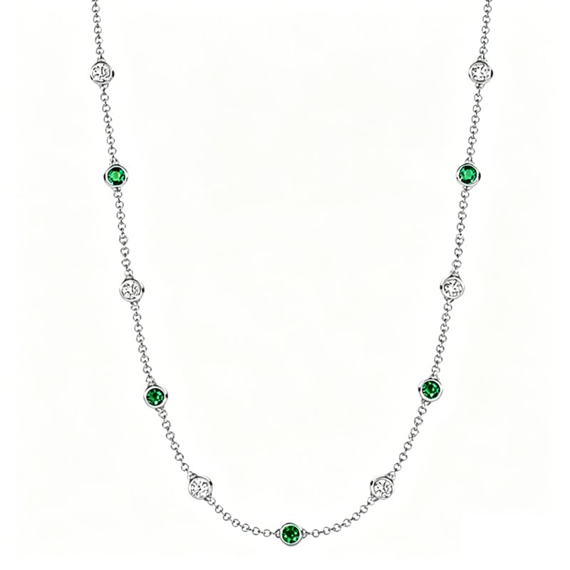 

Italo Emerald & White Sapphire Bezel Set Tennis Necklace For Women