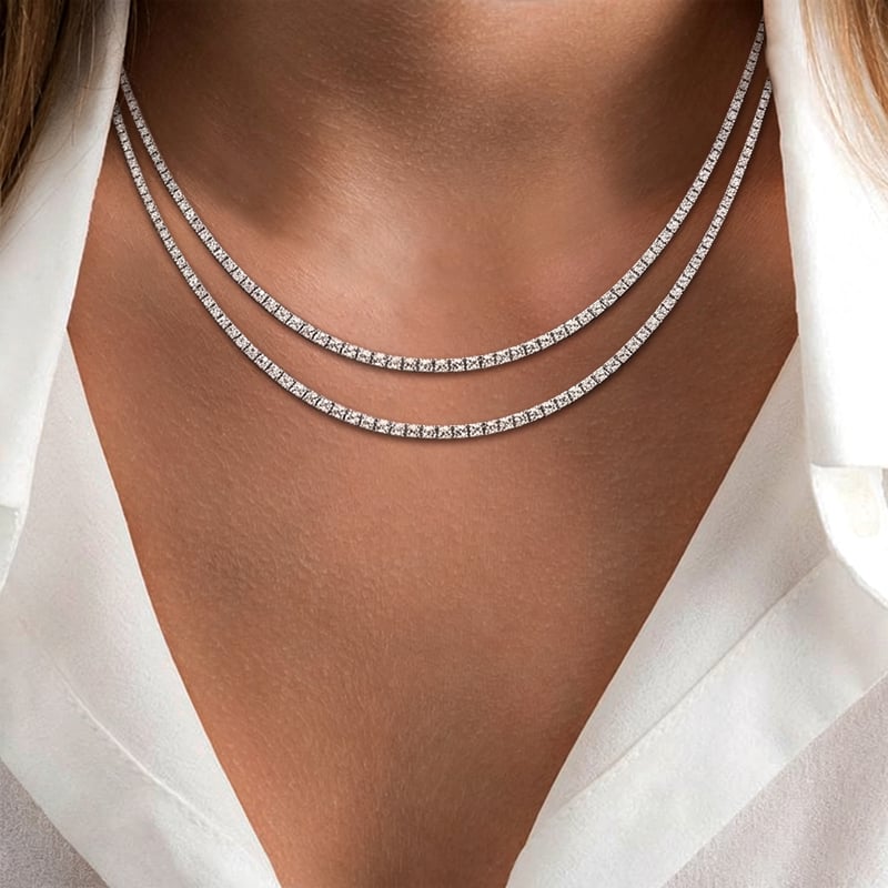 Italo 3 MM Round Cut Double Strand Tennis Necklace For Women