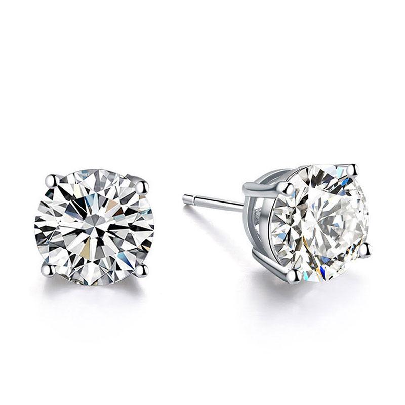 

Round Cut Silver Earrings Stud Earring For Women, White