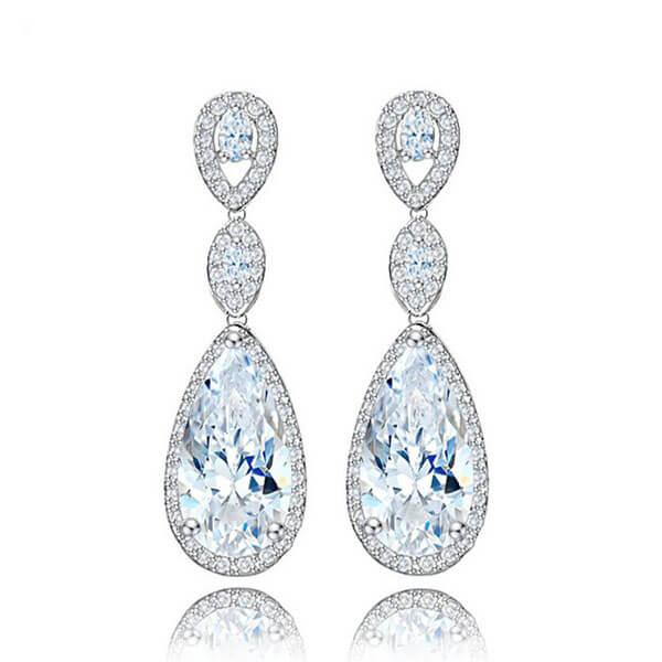 

Italo Luxury Halo Pear Created White Sapphire Drop Earrings