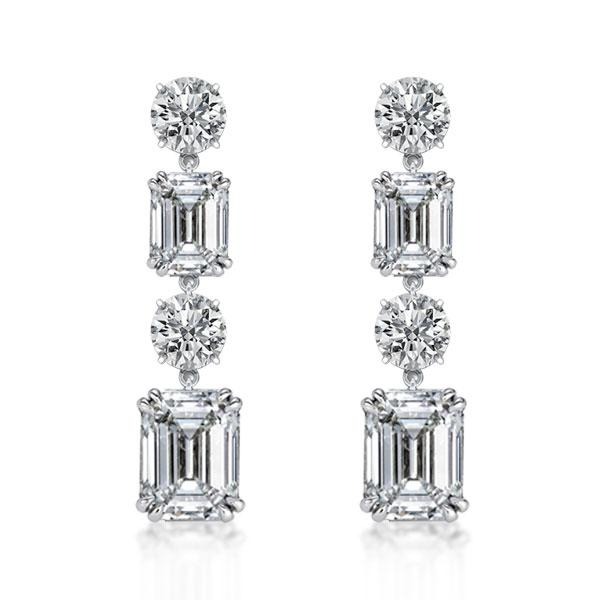

Italo Round & Emerald Cut Drop Earrings For Women, White