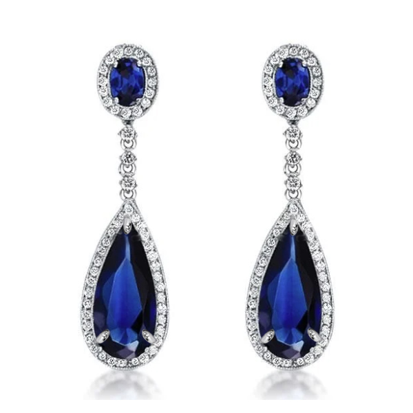 

Pear Cut Created Sapphire Drop Earrings, White