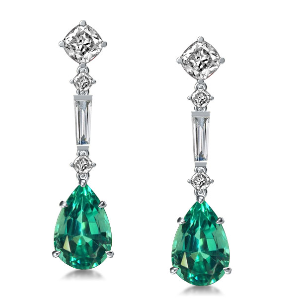 

Classic Created Emerald Pear Cut Drop Earrings, White
