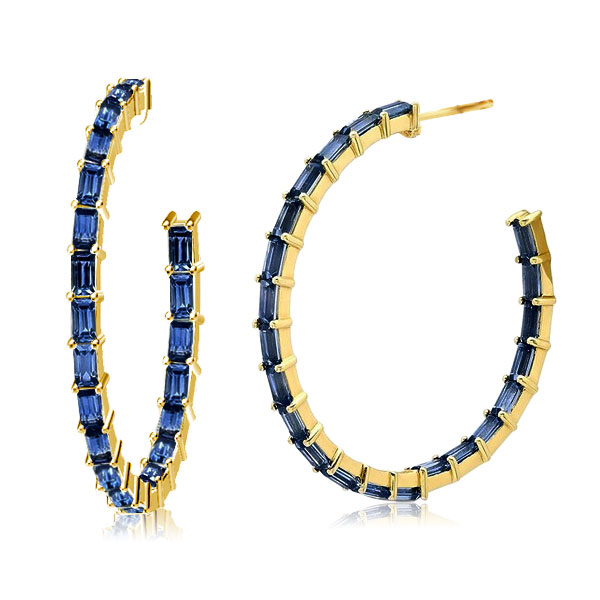 

Golden Blue Baguette Cut Hoop Earrings, White