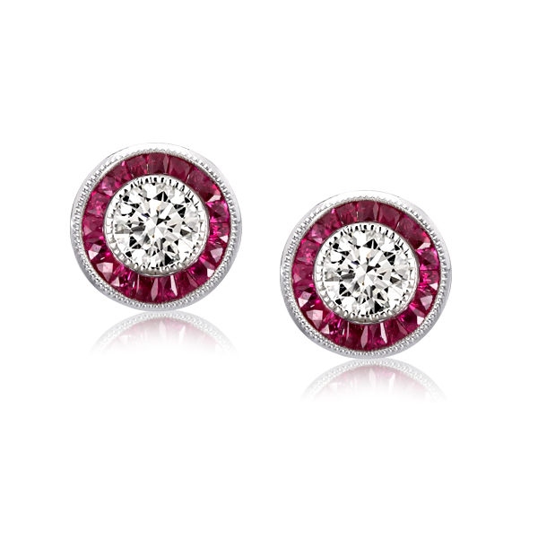 

Garnet Halo Round Cut Stud Earrings, White