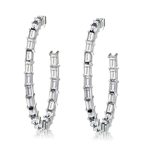 

Simple Baguette Cut Hoop Earrings, White