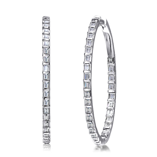 

Dainty Baguette Hoop Earrings, White
