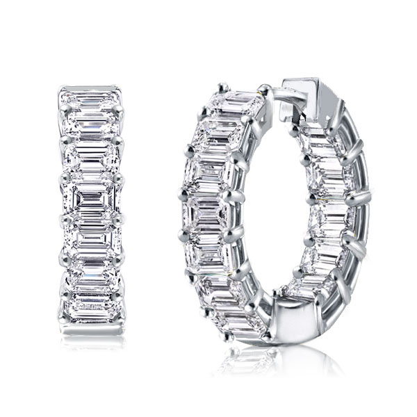 

Italo Emerald Cut Hoop Earrings Sterling Silver Earrings for Women, White