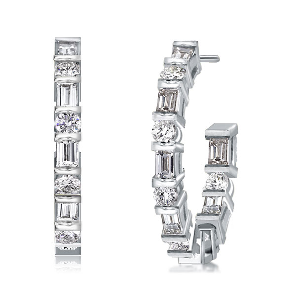 

Baguette & Round Cut White Sapphire Hoop Earrings