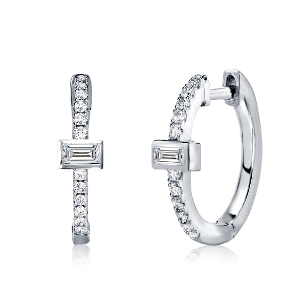 

Bezel-set Baguette Hoop Earrings, White