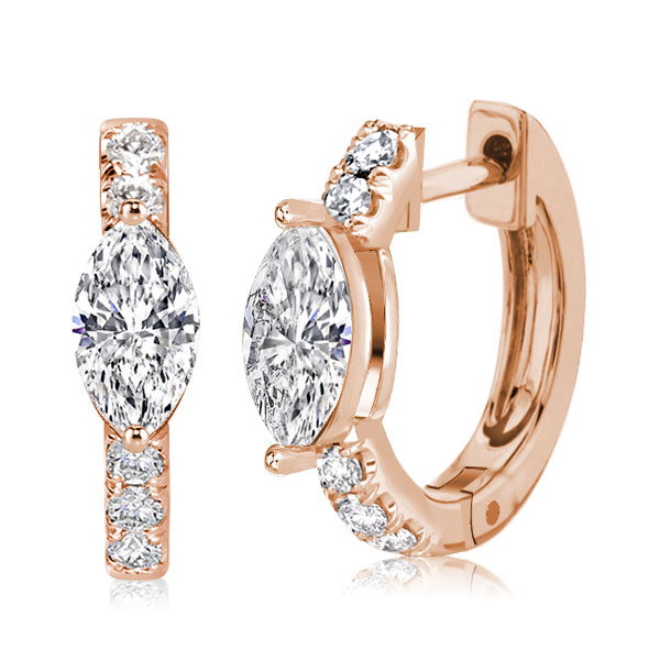 

Rose Gold Marquise Cut Hoop Earrings, White