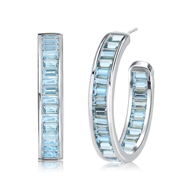 

Channel Baguette Cut Aquamarine Hoop Earrings For Women, White