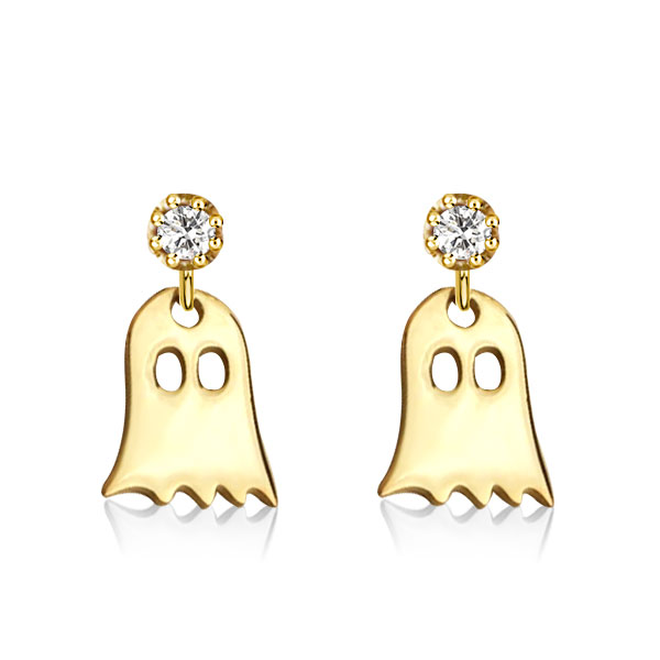 

Golden Ghost Round Cut Drop Earrings, White
