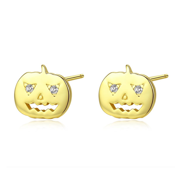 

Golden Pumpkin Round Cut Stud Earrings, White