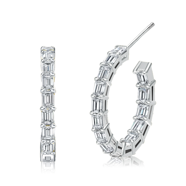 

Classic Emerald Cut Hoop Earrings, White