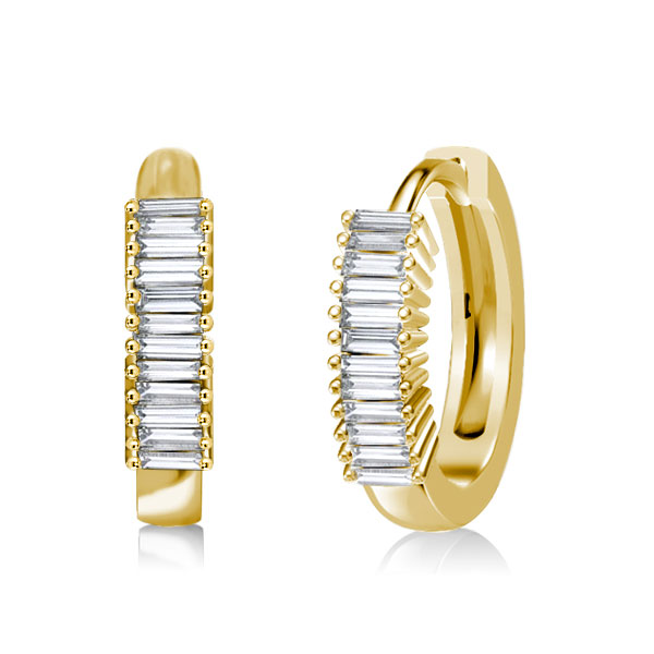 

Golden Baguette Huggie Hoop Earrings, White