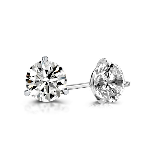 

Three Prong Round Cut Stud Earrings, White