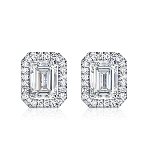 

Halo Emerald Cut Stud Earrings, White