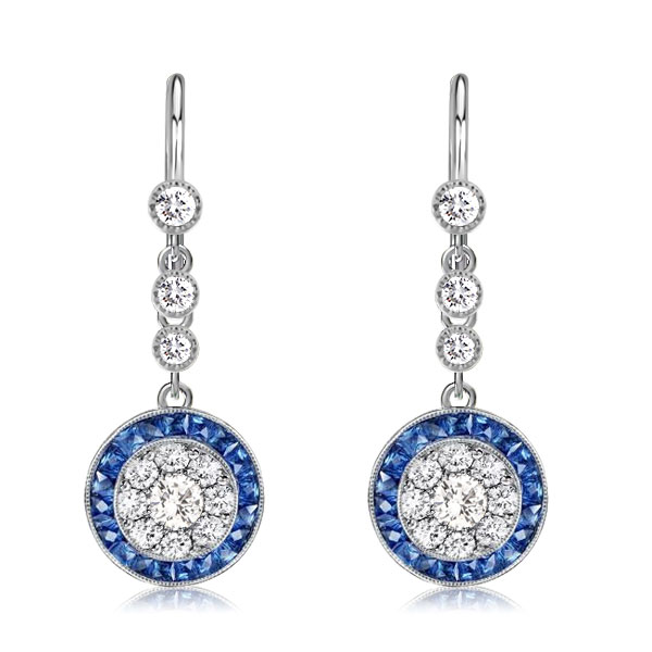 

Halo Milgrain White & Blue Drop Earrings