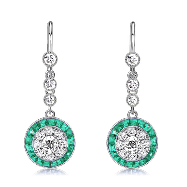 

Halo Milgrain White & Green Drop Earrings