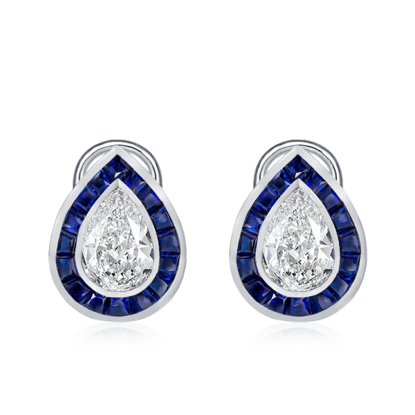 

Bezel-Set Omega Clip Halo Pear Stud Earrings, White