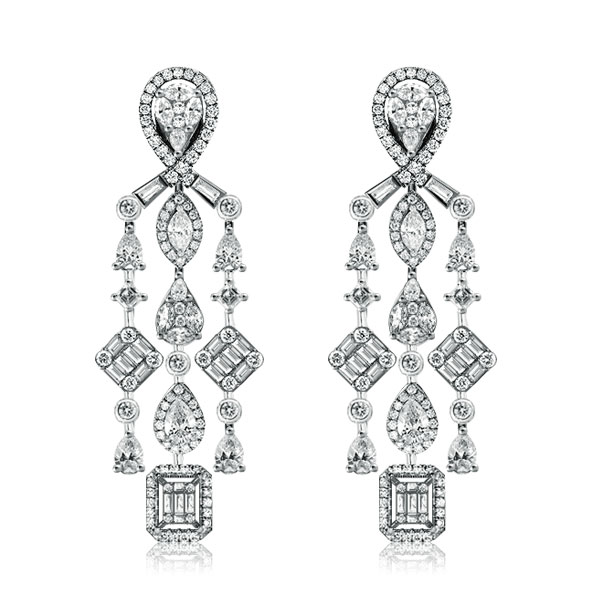

Multi Shape Halo Omega Baking Drop Earrings, White