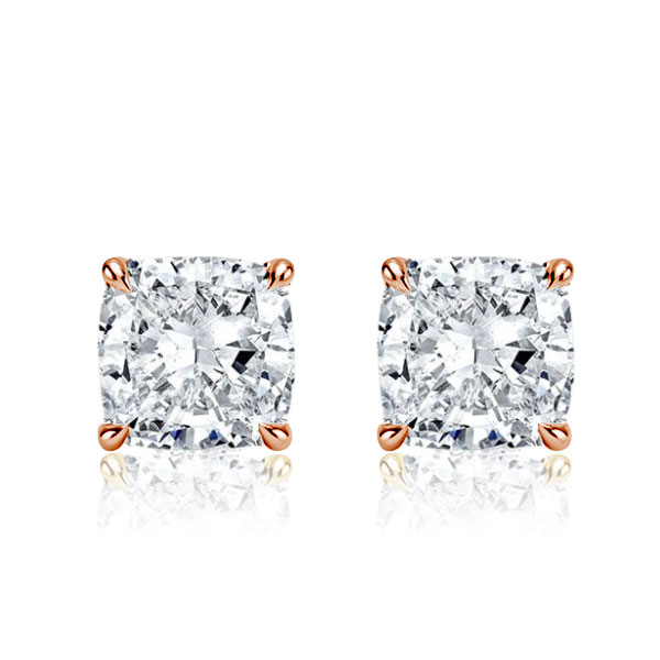 

Rose Gold Classic Cushion Cut Stud Earrings, White