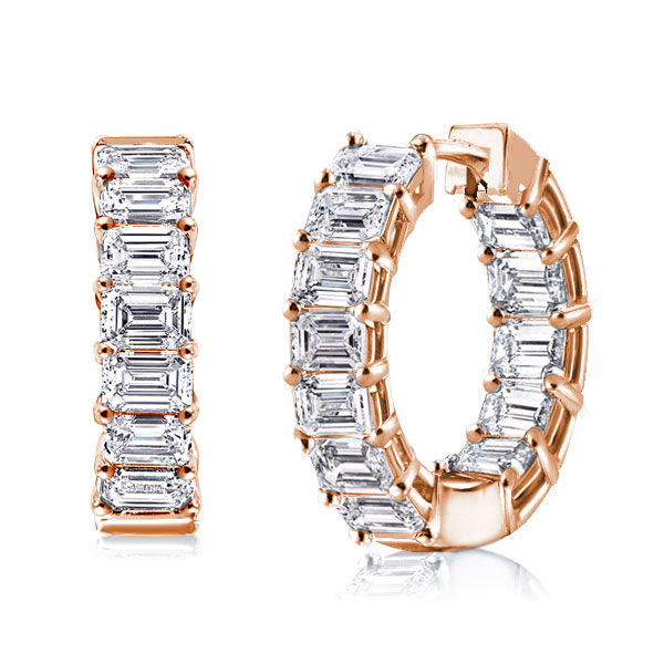 

Rose Gold Emerald Cut White Sapphire Hoop Earrings