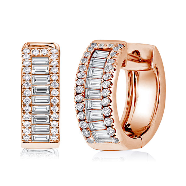 

Rose Gold Baguette & Round Triple Row Hoop Earrings, White