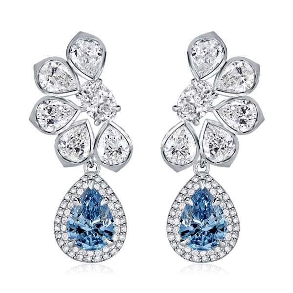 

Flower Design Halo Pear Cut Drop Earrings, White